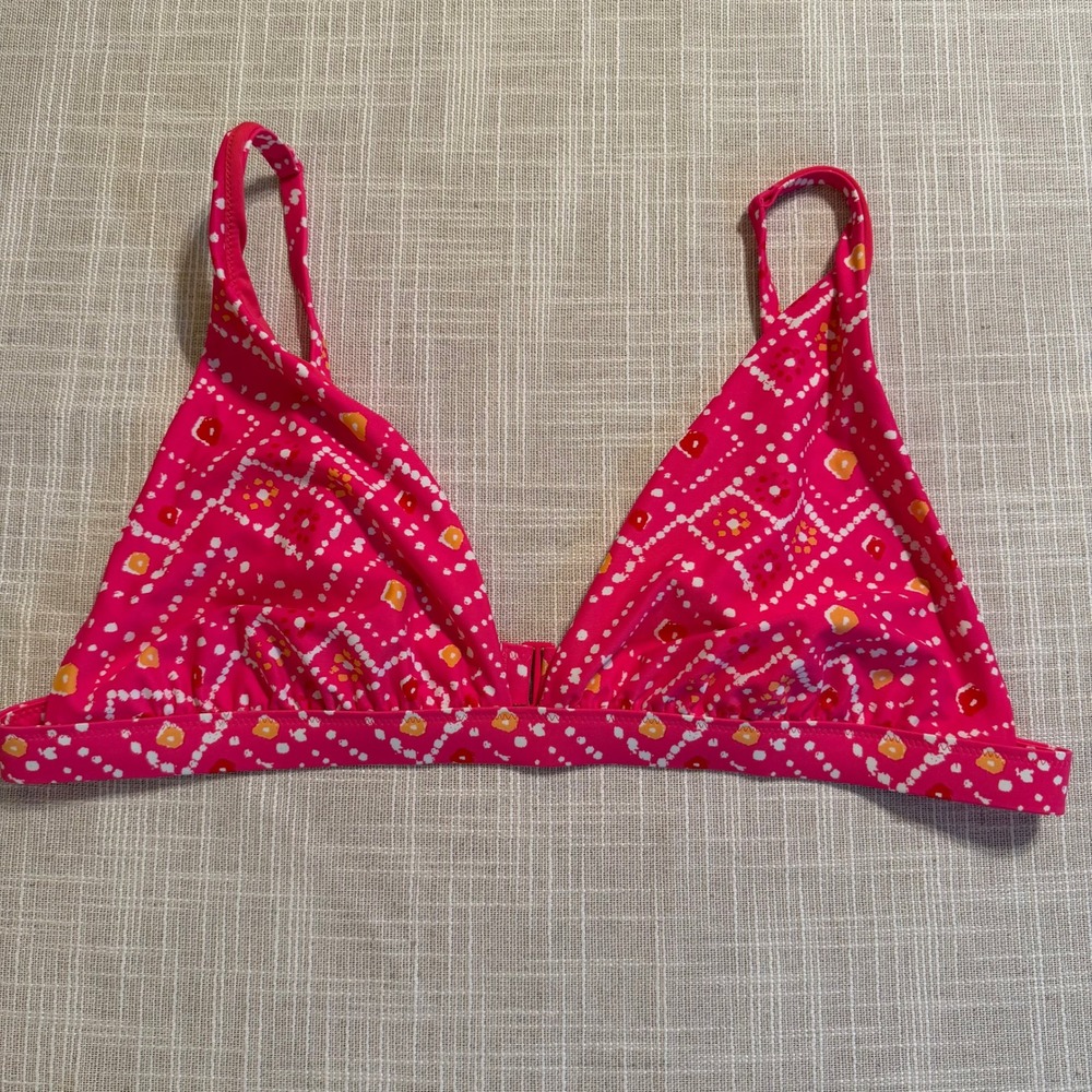 Aerie Triangle Bikini‎ Top Pink Geometric Diamond Print Swimsuit XL Adjustable